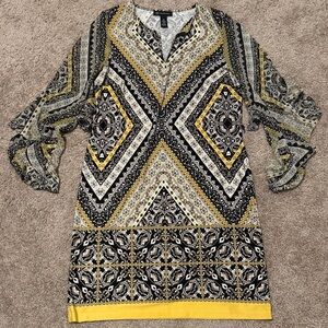 INC International Concepts Black and Yellow Geometric Blouse